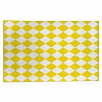 Yellow And White Diagonal Checkers On Textured Fabric Background Rugs 60577446