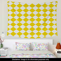 Yellow And White Diagonal Checkers On Textured Fabric Background Wall Art 60577446