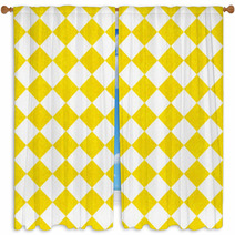 Yellow And White Diagonal Checkers On Textured Fabric Background Window Curtains 60577446