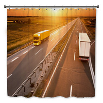 Yellow And White Truck In Motion Blur On The Highway Bath Decor 66428532