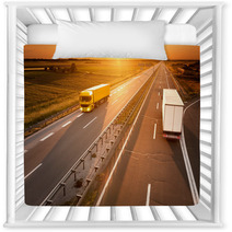Yellow And White Truck In Motion Blur On The Highway Nursery Decor 66428532
