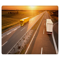 Yellow And White Truck In Motion Blur On The Highway Rugs 66428532