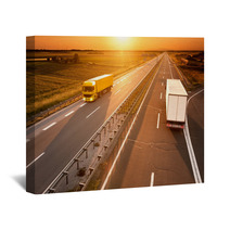 Yellow And White Truck In Motion Blur On The Highway Wall Art 66428532