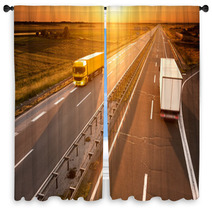 Yellow And White Truck In Motion Blur On The Highway Window Curtains 66428532