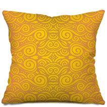 Yellow Background Tile - Seamless Spiral Design Pillows 71546762