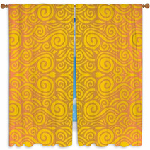 Yellow Background Tile - Seamless Spiral Design Window Curtains 71546762