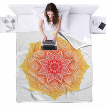 Yellow Red Floral Round Ornament Blankets 101286389