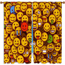 Yellow Smiles Background Emoji Texture Window Curtains 142744025