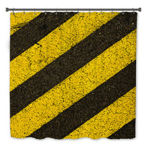 Yellow Striped Road Markings On Black Asphalt. Bath Decor 64612100