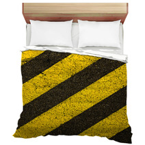 Yellow Striped Road Markings On Black Asphalt. Bedding 64612100