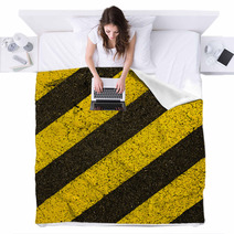 Yellow Striped Road Markings On Black Asphalt. Blankets 64612100