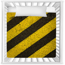 Yellow Striped Road Markings On Black Asphalt. Nursery Decor 64612100
