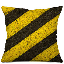 Yellow Striped Road Markings On Black Asphalt. Pillows 64612100