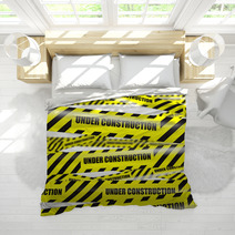 Yellow Warning Caution Ribbon Tape On White Bedding 70716644