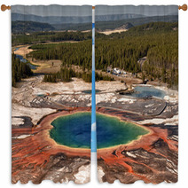 Yellowstone Grand Prismatic Spring Aerial View Window Curtains 60875350