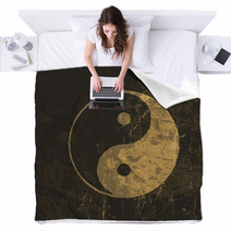 Yin Yang Grunge Icon. With Stained Texture, Vector Blankets 51465739