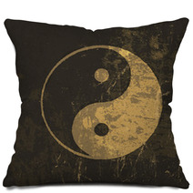 Yin Yang Grunge Icon. With Stained Texture, Vector Pillows 51465739