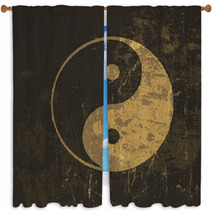 Yin Yang Grunge Icon. With Stained Texture, Vector Window Curtains 51465739