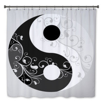 Yin Yang Pattern Symbol On Grey Background, Vector Illustration Bath Decor 54209361