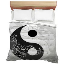 Yin Yang Pattern Symbol On Grey Background, Vector Illustration Bedding 54209361