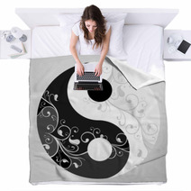 Yin Yang Pattern Symbol On Grey Background, Vector Illustration Blankets 54209361