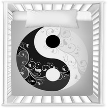 Yin Yang Pattern Symbol On Grey Background, Vector Illustration Nursery Decor 54209361