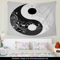 Yin Yang Pattern Symbol On Grey Background, Vector Illustration Wall Art 54209361