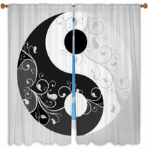 Yin Yang Pattern Symbol On Grey Background, Vector Illustration Window Curtains 54209361