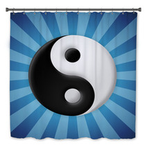 Yin Yang Symbol On Blue Rays Background Bath Decor 55251225