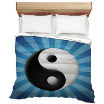 Yin Yang Symbol On Blue Rays Background Bedding 55251225
