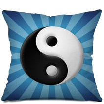 Yin Yang Symbol On Blue Rays Background Pillows 55251225