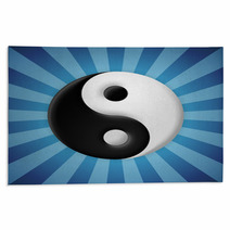 Yin Yang Symbol On Blue Rays Background Rugs 55251225