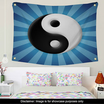 Yin Yang Symbol On Blue Rays Background Wall Art 55251225