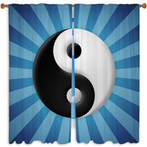 Yin Yang Symbol On Blue Rays Background Window Curtains 55251225