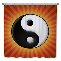 Yin Yang Symbol On Red Rays Background Bath Decor 55251232