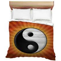 Yin Yang Symbol On Red Rays Background Bedding 55251232