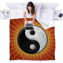 Yin Yang Symbol On Red Rays Background Blankets 55251232