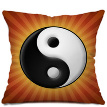 Yin Yang Symbol On Red Rays Background Pillows 55251232