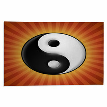 Yin Yang Symbol On Red Rays Background Rugs 55251232