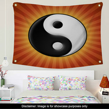 Yin Yang Symbol On Red Rays Background Wall Art 55251232