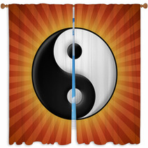 Yin Yang Symbol On Red Rays Background Window Curtains 55251232