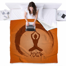 Yoga Label With Zen Symbol And Lotus Pose Blankets 55817364