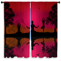 Yoga Meditation Silhouettes Window Curtains 62765359