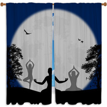 Yoga Meditation Silhouettes Window Curtains 64859859