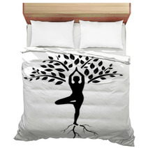 Yoga Tree Pose Silhouette Bedding 74179141