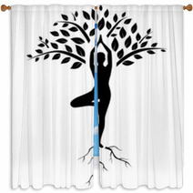 Yoga Tree Pose Silhouette Window Curtains 74179141