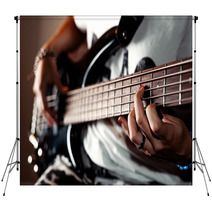 Young Adult Girl Playing Five String Bass Guitar Color Image In Horizontal Orientation Backdrops 86339939