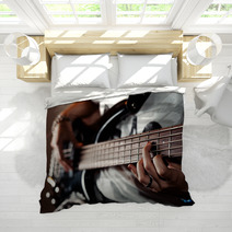 Young Adult Girl Playing Five String Bass Guitar Color Image In Horizontal Orientation Bedding 86339939