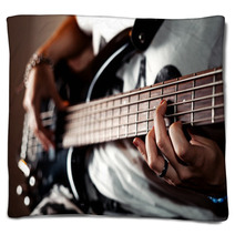 Young Adult Girl Playing Five String Bass Guitar Color Image In Horizontal Orientation Blankets 86339939