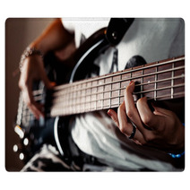 Young Adult Girl Playing Five String Bass Guitar Color Image In Horizontal Orientation Rugs 86339939